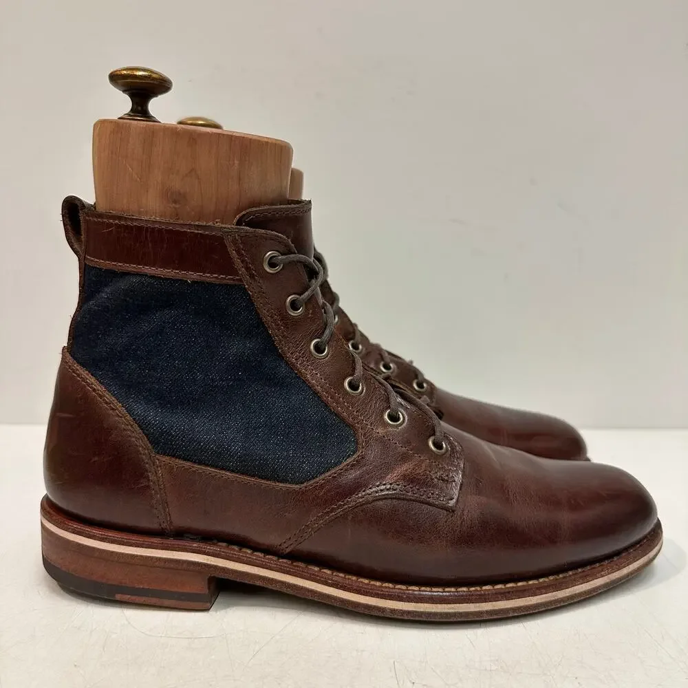 NEW HEELS Rancourt & Co x Helm Sam Boot Ray-Ray Horween Cone Denim Maine USA 7 D